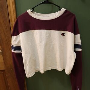 Vintage Champion Maroon and White Womens Sweater